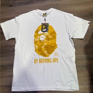 Bape White Tee with Yellow Camo Logo